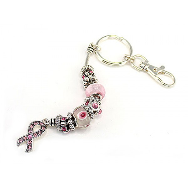 Key Chain with Dangling Pink Ribbon Charms - Pink - KC-BCPK